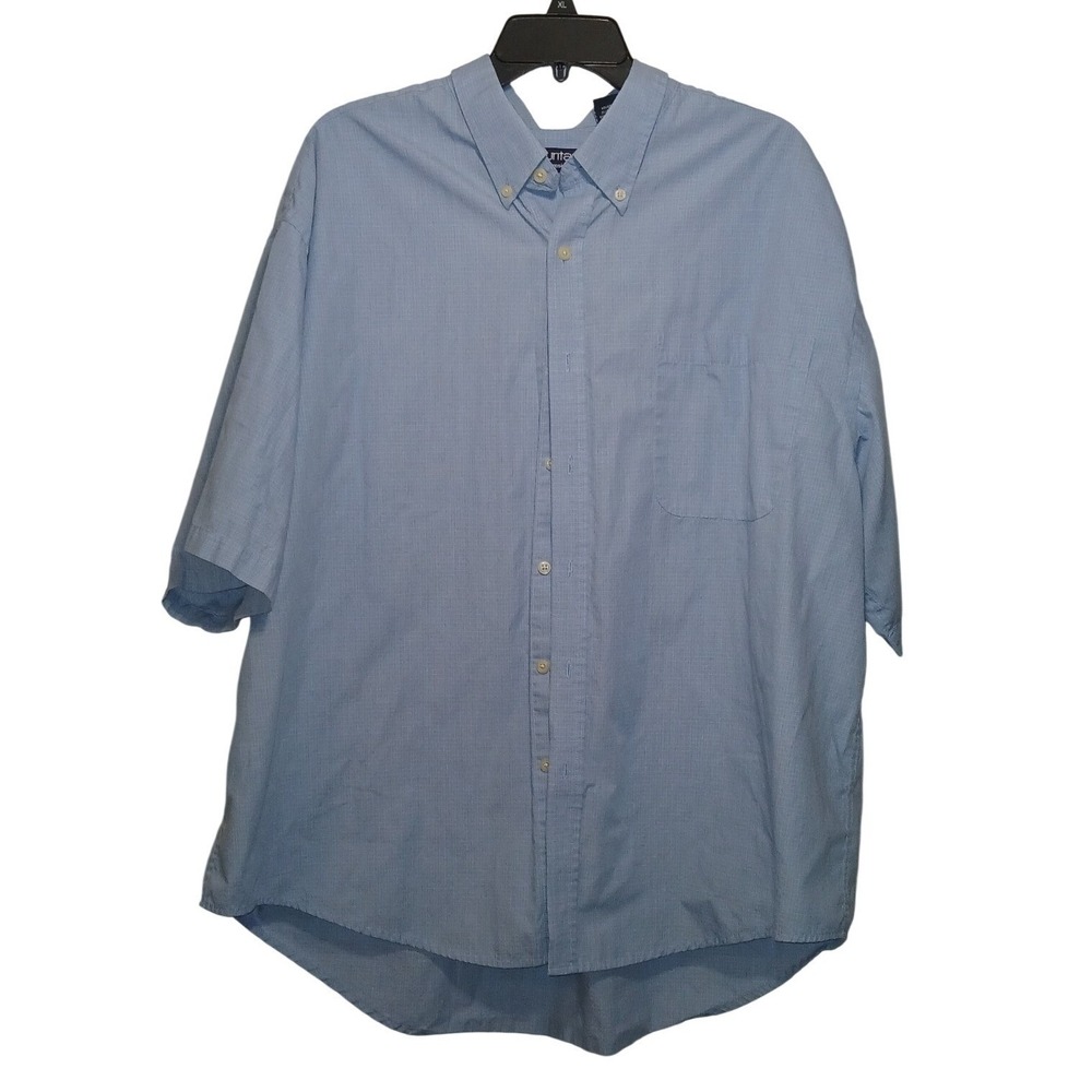 Puritan Button Down Shirt Mens 2XL Blue Micro Check Wrinkle Resistant Preppy